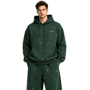 Full-Zip Men's All Over Rhinestone Tracksuit with Hooded <b>Jacket</b> and <b>Straight</b>-Leg Baggy Pants Soft Heavy Fabric Streetwear Set - Product Image 4
