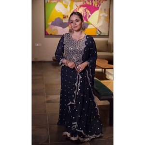 ชุดราตรีที่สวยงามเจียมเนื้อเจียมตัว dupatta ด้านบนด้านล่างสำหรับงานปาร์ตี้ - Product Image 4