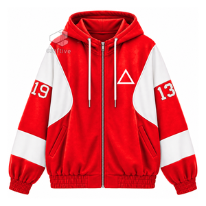 Delta |   Sigma | Sudadera con capucha extragrande con cremallera y bloques de color rojo y blanco para mujer de Theta Sorority, con letras griegas bordadas, estilo universitario - Product Image 1