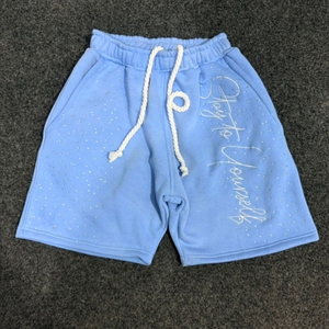 Shorts en coton vintage délavé au soleil pour homme, broderie brute, style streetwear décontracté/fitness, couleur unie, écologique, collection 2026 - Product Image 1