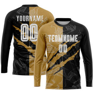 Uniforme de Fútbol Personalizado de Dos Tonos a la Moda, Conjunto de Camiseta de Fútbol Negro y Dorado con Gráficos Sublimados, Proveedor de Ropa Deportiva - Product Image 3