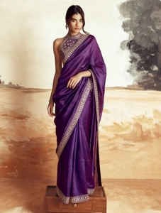 Sari de Rayón Georgette Bordado, Reversible, Antiarrugas, de Secado Rápido, para Fiestas de Otoño al Estilo Bollywood - Product Image 3