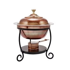 Recipiente para calentar comida, redondo, chapado en oro, de acero inoxidable, con tapa, cacerola de 24 cm de diámetro. - Product Image 2