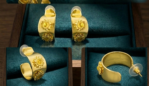 Handcrafted Christian Brass Flower Hoop Stud <b>Earrings</b> Surgical Steel <b>Posts</b> Gold Plated Tarnish-Resistant Coating Custom Party - Product Image 5