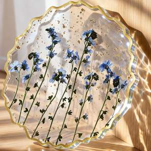 Sous-verre en résine pour bureau et table basse - Sous-verre bleu mignon avec fleurs séchées pour le travail, le bureau, la maison, la décoration extérieure, les cadeaux - Product Image 3