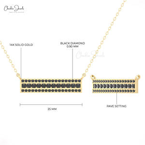 Elegante Collar de Barra Rectangular Delicado de Oro Sólido de 14K con Diamantes Negros de 2mm Engastados en Pavé, Joyería Nupcial, Proveedor B2B - Product Image 5