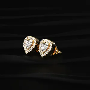 <b>Heart</b> Shape Halo Diamond <b>Earrings</b> Special Design for Mother's day Lightweight Diamond <b>Earrings</b> Fine Jewelry from Indian Supplier - Product Image 2