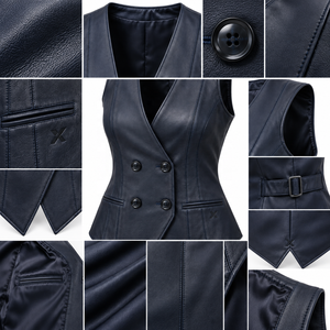 Gilets en cuir pour femmes, style formel et costume |   Gris Noir Bourgogne Marron Cognac |   Fabricant OEM ODM |   Qualité de conception haut de gamme | - Product Image 4