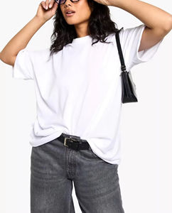 T-shirt pour femme 100 % coton, imprimé par transfert thermique, denim délavé, batik, personnalisable, haute qualité, fabricant et fournisseur OEM ODM - Product Image 3