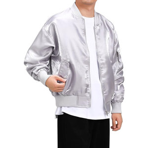 Men’s Satin Bomber Jacket Full Zip Flight <b>Coat</b> Polyester College Blank Embroidery Custom Varsity Baseball Jacket Bulk Wholesale - Product Image 3