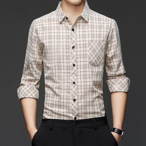 Nueva Camisa de Lino y Algodón de Manga Larga para Hombre, Casual y Moderna, con Rayas, Cómoda, Transpirable y Versátil - Product Image 1