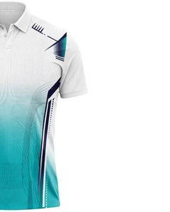 เสื้อโปโลผู้ชายสีขาวและสีฟ้าอมเขียวแขนสั้นพิมพ์ลายกราฟิกไล่เฉดสีชุดกีฬาโพลีเอสเตอร์ระบายอากาศได้เสื้อฝึกซ้อมกอล์ฟแบบลำลอง - Product Image 4
