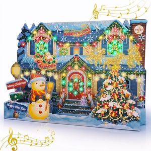 Carte de Noël 3D pop-up avec 59 LED, maison lumineuse musicale qui joue 6 chansons, batterie remplaçable pour salutations de Noël - Product Image 1