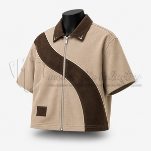 Custom Men’s Short Sleeve Zip <b>Shirt</b> Color Block <b>Patchwork</b> Casual <b>Shirt</b> OEM Private Label Manufacturer - Product Image 3