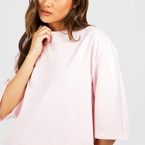 Camiseta Rosa Oversize para Mujer, Manga Corta, Cuello Redondo, Corte Holgado, Color Sólido, Transpirable, con Logotipo, Tejido Jersey, para Todas las Temporadas, Estilo Casual - Product Image 5
