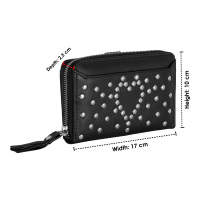 Dompet Kulit Asli Wanita Berdetail Stud RFID, Dompet Lipat dengan Ritsleting, Tempat Kartu, Logo Custom Tersedia, Grosir Partai Besar