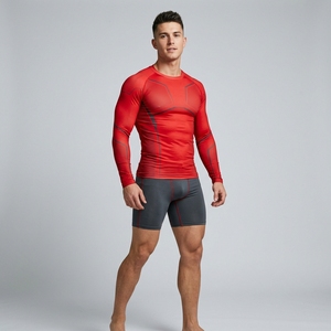 Men Custom Long Sleeve Front Logo Fitted O-Neck Compression Sporty Solid Jersey Quick Dry T-Shirt - Product Image 5