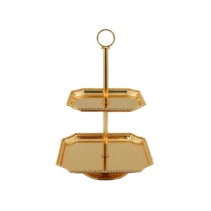 Home Decorative Modern 2 Tier Gold Metal Cake Stand With Decoration Rope Edge Rectangular <b>Tray</b> For Wedding Party Dessert Display - Product Image 1