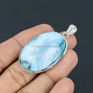 Colgante de Plata de Ley 925, colgante de piedras preciosas Larimar, joyería colgante hecha a mano, collar, joyería Larimar, regalo para su madre - Product Image 3