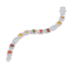 Mens 925 Silver Moissanite Multicolor Emerald Cut <b>Gemstone</b> <b>Bracelet</b> Luxury Halo Link Statement Jewellery For Men - Product Image 5