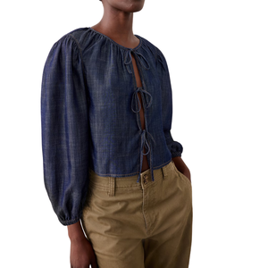 เสื้อเชิ้ตยีนส์ลำลองสำหรับผู้หญิง แต่งกระดุม ล้างสี สำหรับฤดูร้อน/ฤดูหนาว ผ้าฝ้าย 100% สวมใส่สบาย ขายส่ง ปรับแต่งได้ - Product Image 2