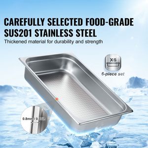 Set di 6 Vasche per Buffet Professionali da 4 Pollici di Profondità, in Acciaio Inox Spesso 0,8 mm, Attrezzatura per Mantenere il Cibo Caldo - Product Image 2
