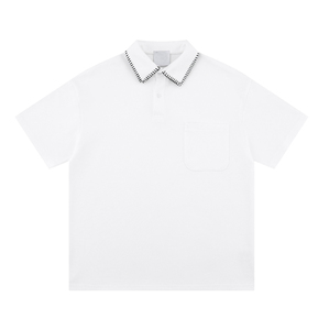 Polo de Manga Corta Blanco para Hombre, Color Sólido, Informal, de Algodón Oxford, con Diseño de Bolsillo, Corte Regular - Product Image 1