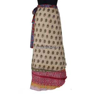 Jupe longue en soie indienne à 2 couches, style hippie, réversible, effet sari magique - Product Image 1