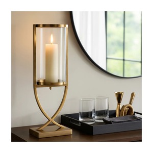 Decorative Antique Style Modern <b>Gold</b> Hurricane Candleholder Cylinder Shape Heat Resistant Durable Home Decoration <b>Lantern</b> - Product Image 1