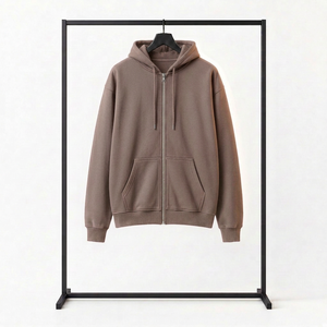 Heavyweight Thick Full Zip Fleece Hoodie Dense Pile Streetwear <b>Sweatshirt</b> Blank Solid Color Cotton Fleece <b>Work</b> Layer - Product Image 2