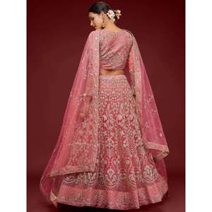 Plus Size Pink Embroidered <b>Net</b> Lehenga Choli for Reception Wear - Product Image 4