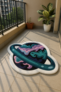 Alfombra Antideslizante de Lujo para Decoración del Hogar, con Diseño de Planeta Verde y Negro con Anillos, Forma Circular, Apta para Mascotas, con Base de Látex, Regalo de Año Nuevo - Product Image 3