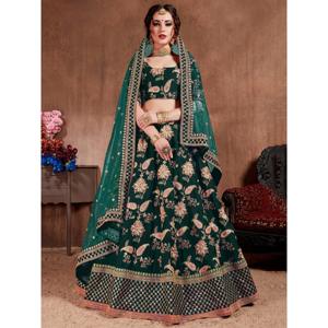 Vêtements de mariée ethniques brodés vert foncé Lehenga Choli pour mariages indiens et pakistanais - Product Image 6