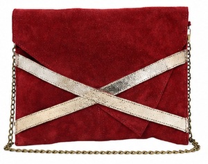 Bolso de Mano Tipo Sobre de Cuero Genuino Rojo para Mujer, con Correa Cruzada Metálica y Cadena para el Hombro, para Fiestas Nocturnas, con Cierre de Botón de PU - Product Image 1