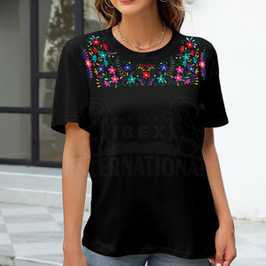 เสื้อยืดผู้หญิงปักลายถักแบบเย็บติดกัน เป็นมิตรกับสิ่งแวดล้อม แขนสั้น คอกลม สำหรับฤดูร้อน สวมใส่สบายๆ แฟชั่นประจำวัน - Product Image 4