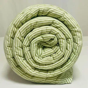 <span class=keywords><strong>Colcha</strong></span> Reversible <span class=keywords><strong>de</strong></span> Algodón con Rayas Verdes, Estampada a Mano, para <span class=keywords><strong>Cama</strong></span> King/Queen, Estilo Rústico - Product Image 1