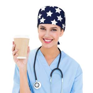 Reusable Purple Cotton Woven Medical <b>Scrub</b> <b>Cap</b> with Needle Detection Plain Surgical Nurse Hat Adjustable Tie Closure Head Cover - Product Image 5
