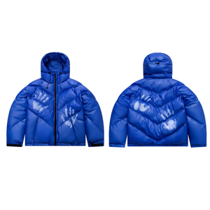 Hooded <b>Puffer</b> <b>Jacket</b> <b>Men</b> Winter Sporty Blue <b>White</b> Color Blocking Polyester Wadding Windproof Breathable Quick-Dry Zipper Front - Product Image 5