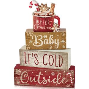 Set di 4 Decorazioni Natalizie da Tavola a Tema Cioccolata Calda, Centrotavola in Legno per Feste e Decorazioni - Product Image 2