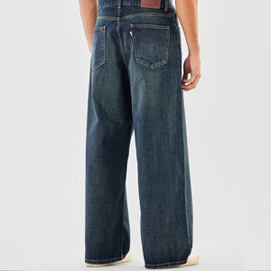 Pantalones vaqueros de hombre de pierna ancha con lavado a la piedra, cintura media, cierre de botones, de algodón casual, transpirables, de mezclilla tejida, moda de otoño - Product Image 3
