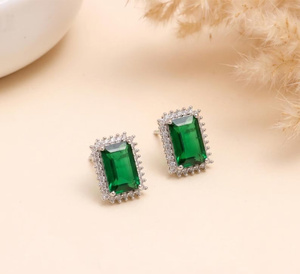 Wholesale Price Minimal <b>Emerald</b> <b>Stud</b> <b>Earrings</b> 14K White Gold Plated Gemstone Wedding <b>Earrings</b> Gift for Her - Product Image 1