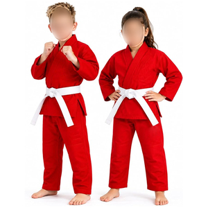 Uniforme d'entraînement d'arts martiaux en mélange de coton, de bonne qualité, professionnel, robuste, de couleur rouge unie, confortable, pour enfants - Product Image 1