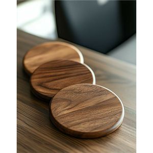 Customized Premium <b>Round</b> Mango Wood Coasters <b>Set</b> with Storage Box Antique Vintage Wooden <b>Table</b> Drink Coasters <b>for</b> Restaurant - Product Image 3