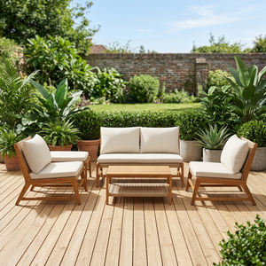 Modern Wood Outdoor Sofa Set With White Cushions <b>And</b> Coffee <b>Table</b> For Living Room Furniture - Product Image 6