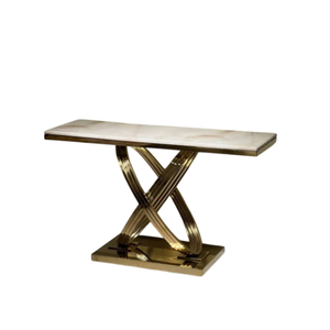 Mesa Consola Moderna de Lujo en Mármol Sintético Blanco con Patas Metálicas Doradas en Forma de X, Elegante Mueble Rectangular para el Pasillo o como Acento junto al Sofá - Product Image 4