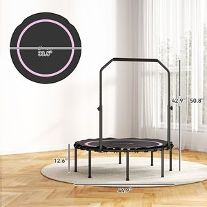 "10ft Foldable Rebounder <b>Trampoline</b> for Adults Indoor/Outdoor Use with Adjustable Handle Bar Pink" - Product Image 3