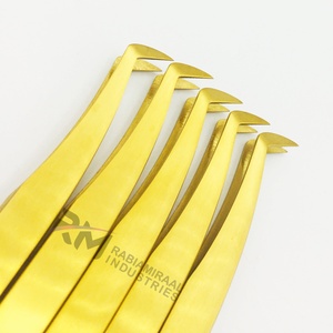 Plain Grip Precision Eyelash Tweezers Set Gold Plasma Plated Smooth Tip Stainless Steel Tweezer For Eyelash Extension - Product Image 1