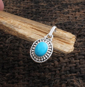 Colgante de Turquesa Natural con Plata de Ley 925, Diseño Vintage Delicado con Engaste de Bisel, Joyería Genuina Unisex Minimalista al por Mayor - Product Image 3