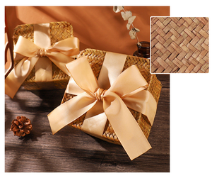 Premium Holiday <b>Gift</b> <b>Hamper</b> Square Bamboo <b>Gift</b> Box Elegant Ribbon Tie Woven Straw <b>Basket</b> Luxury Christmas New Year Packing Case - Product Image 3