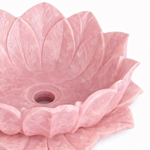 Vasque de salle de bain de luxe en quartz rose moderne en forme de fleur de lotus, écologique, à poser sur comptoir, faite à la main - Product Image 4